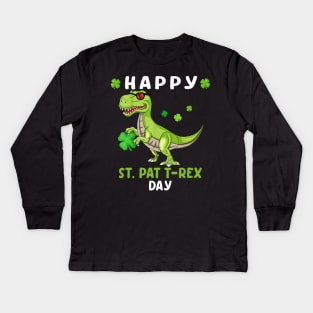 Happy St Patricks day boys kids Toddler dinosaur trex lucky Kids Long Sleeve T-Shirt